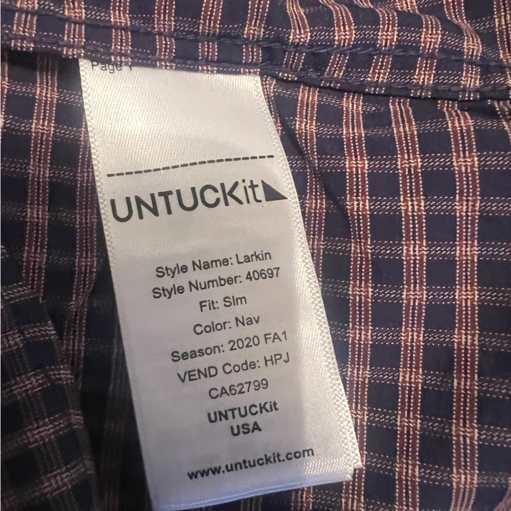 Untuckit Blue Plaid Slim Fit Long Sleeve Larken Button -Up Shirt Preppy Size XL - Picture 6 of 8